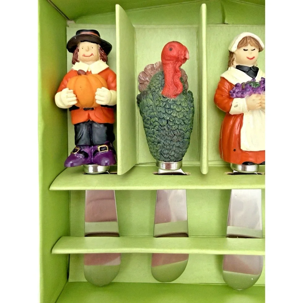 Thanksgiving Stainless Steel Cheese Butter Spreader Knives Set of 4 NEW in Box